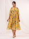 Janasya Women's Yellow Georgette Floral Printed A-line Dress