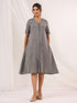 Janasya Women's Dark Grey Cotton Solid A-line Button Down Dress