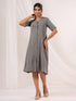Janasya Women's Dark Grey Cotton Solid A-line Button Down Dress