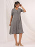 Janasya Women's Dark Grey Cotton Solid A-line Button Down Dress