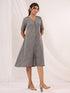 Janasya Women's Dark Grey Cotton Solid A-line Button Down Dress