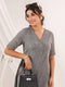 Janasya Women's Dark Grey Cotton Solid A-line Button Down Dress