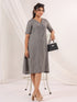 Janasya Women's Dark Grey Cotton Solid A-line Button Down Dress