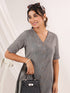 Janasya Women's Dark Grey Cotton Solid A-line Button Down Dress