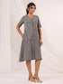 Janasya Women's Dark Grey Cotton Solid A-line Button Down Dress