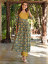 Bottle Green Pure Cotton Floral Printed A-line Kurta Pant Set