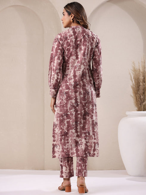 Mauve Pure Cotton Tie & Dye Straight Kurta Set