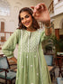 Light Green Pure Cotton Embroidered A-line Kurta Pant Set