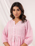 Janasya Women's Pink Pure Cotton Embroidered A-line Kurta Pant Set