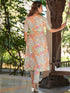 Cream Pure Cotton Floral Printed A-line Kurta Pant Set