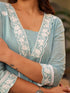 Light Blue Pure Cotton Embroidered A-line Kurta Pant Set