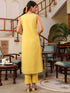 Yellow Pure Cotton Embroidered Straight Kurta Pant Set