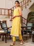 Yellow Pure Cotton Embroidered Straight Kurta Pant Set