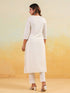 Janasya Women's Off White Pure Cotton Embroidered Straight Kurta Pant Set