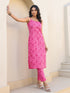 Pink Pure Cotton Floral Printed Straight Kurta Pant Set