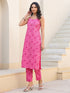 Pink Pure Cotton Floral Printed Straight Kurta Pant Set