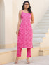 Pink Pure Cotton Floral Printed Straight Kurta Pant Set