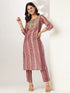 Mauve Silk Blend Tie & Dye Yoke Embroidered Straight Kurta Pant Set