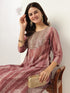 Mauve Silk Blend Tie & Dye Yoke Embroidered Straight Kurta Pant Set