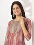 Mauve Silk Blend Tie & Dye Yoke Embroidered Straight Kurta Pant Set