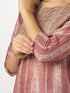 Mauve Silk Blend Tie & Dye Yoke Embroidered Straight Kurta Pant Set