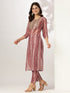 Mauve Silk Blend Tie & Dye Yoke Embroidered Straight Kurta Pant Set