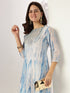 Blue Silk Blend Tie & Dye Yoke Embroidered Straight Kurta Pant Set