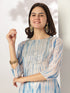 Blue Silk Blend Tie & Dye Yoke Embroidered Straight Kurta Pant Set