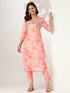 Peach Silk Blend Tie & Dye Yoke Embroidered Straight Kurta Pant Set