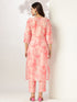 Peach Silk Blend Tie & Dye Yoke Embroidered Straight Kurta Pant Set