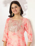 Peach Silk Blend Tie & Dye Yoke Embroidered Straight Kurta Pant Set