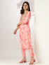 Peach Silk Blend Tie & Dye Yoke Embroidered Straight Kurta Pant Set