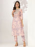 Peach Silk Blend Tie & Dye Yoke Embroidered Straight Kurta Pant Set