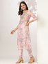Peach Silk Blend Tie & Dye Yoke Embroidered Straight Kurta Pant Set