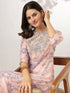 Peach Silk Blend Tie & Dye Yoke Embroidered Straight Kurta Pant Set