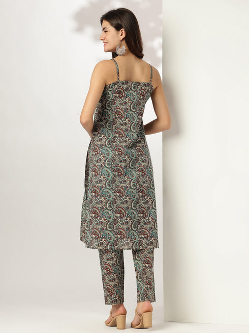Multicolour Pure Cotton Ethnic Motifs Printed Straight Kurta Pant Set