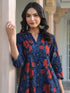 Navy Blue Pure Cotton Floral Printed A-line Kurta Pant Set