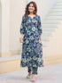 Indigo Pure Cotton Floral Printed Straight Kurta Pant Set