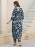Indigo Pure Cotton Floral Printed Straight Kurta Pant Set