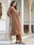 Brown Pure Cotton Ethnic Motifs Printed A-line Kurta Pant Set