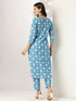 Blue Pure Cotton Floral Printed Straight Kurta Pant Set