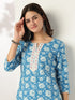 Blue Pure Cotton Floral Printed Straight Kurta Pant Set