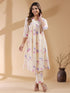Cream Pure Cotton Floral Printed A-line Kurta Set
