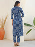 Indigo Pure Cotton Ethnic Motifs Printed Straight Kurta Pant Set