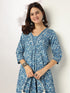 Janasya Women's Indigo Pure Cotton Floral Printed A-line Kurta Pant Set