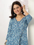 Janasya Women's Indigo Pure Cotton Floral Printed A-line Kurta Pant Set
