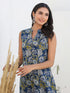Dark Blue Pure Cotton Floral Printed A-line Kurta Pant Set