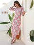 Pink Pure Cotton Floral Printed Straight Kurta Pant Set