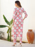 Pink Pure Cotton Floral Printed Straight Kurta Pant Set