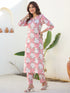 Pink Pure Cotton Floral Printed Straight Kurta Pant Set